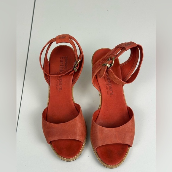 Timberland Earthkeepers Maeslin Red Leather Ankle Strap Platform Sandals Sz US 7 - Picture 2 of 8
